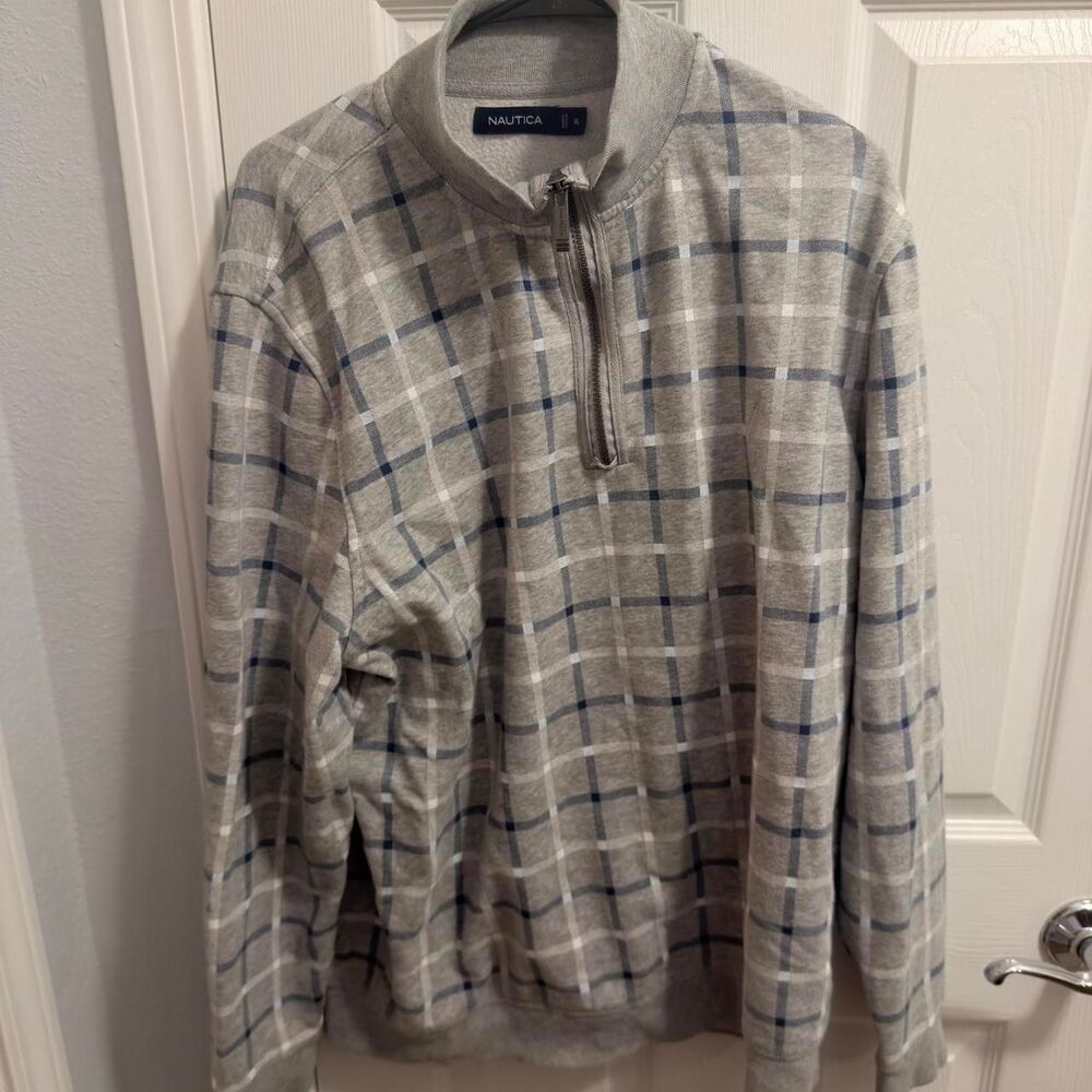 (2021-2025) Nautica Windowpane Quarter-Zip Sweatshirt - Heather Grey - XL